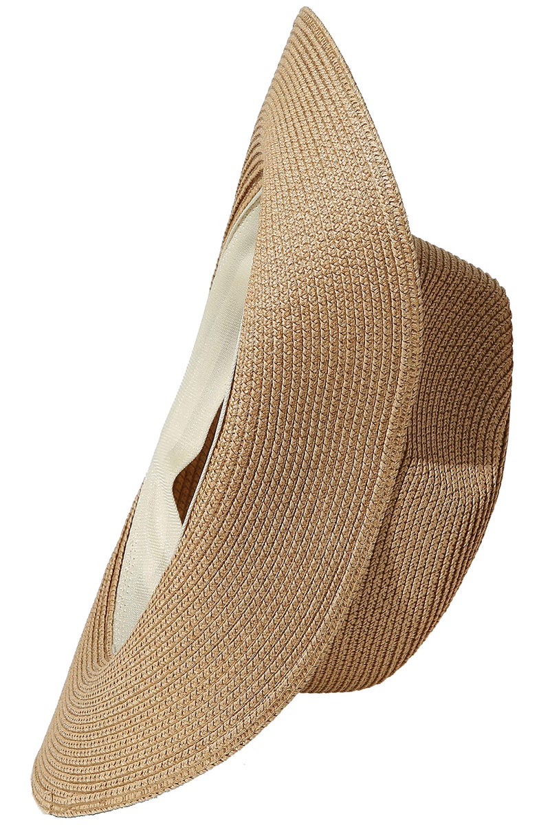 Lanzom Summer Beach Sun Hats for Men Women Foldable Floppy Travel Packable Staw Hat, Wide Brim Hat (Style B-Khaki,Medium Size:Fit for 22.5"-23") - Image 4